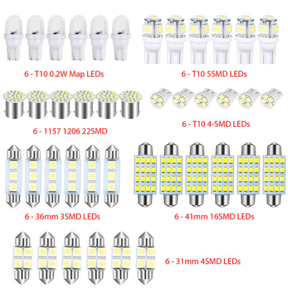 42PCS Car Interior Combo LED Map Dome Door Trunk License Plate Light Bulbs White