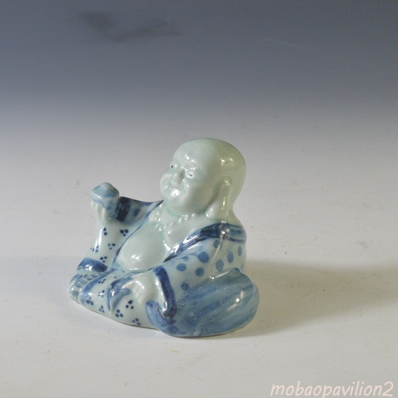 Chinese Blue White Porcelain Hand Painting Maitreya Buddha Water-drop Crafts