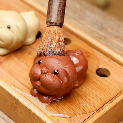 Home Decoration Zisha Purple Clay Tea Pet Dog Statue Mini Size China Ornament