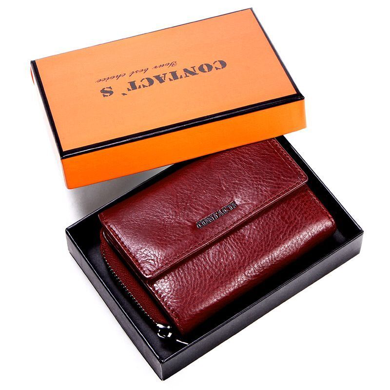 Genuine Leather Fashion Wallets Trifold Design Money Bag Zipper Small Coin Purse