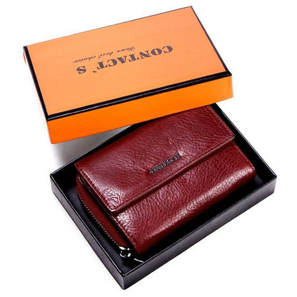 Genuine Leather Fashion Wallets Trifold Design Money Bag Zipper Small Coin Purse