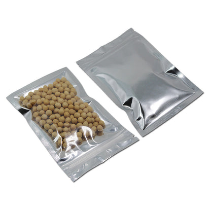 Zipper Lock Mylar Bags Clear Plastic Food Storage Bags Silver Flat
