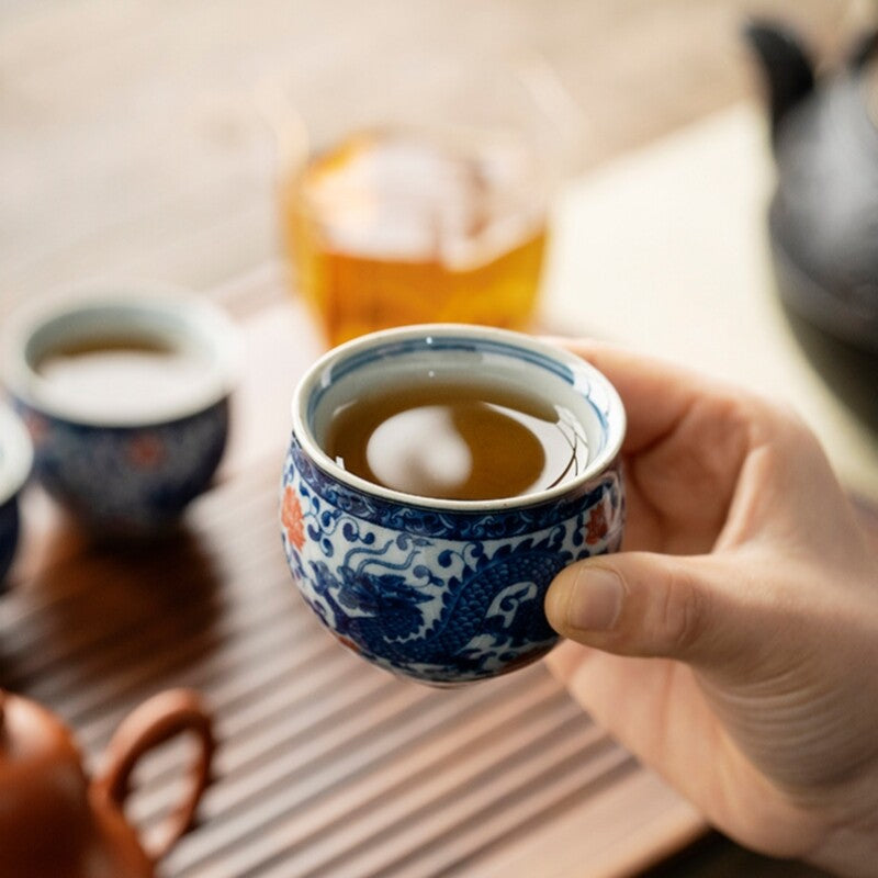 Jingdezhen Porcelain Tea Cup Handpainted Dragon Print Master Cup 65ml Ceramic