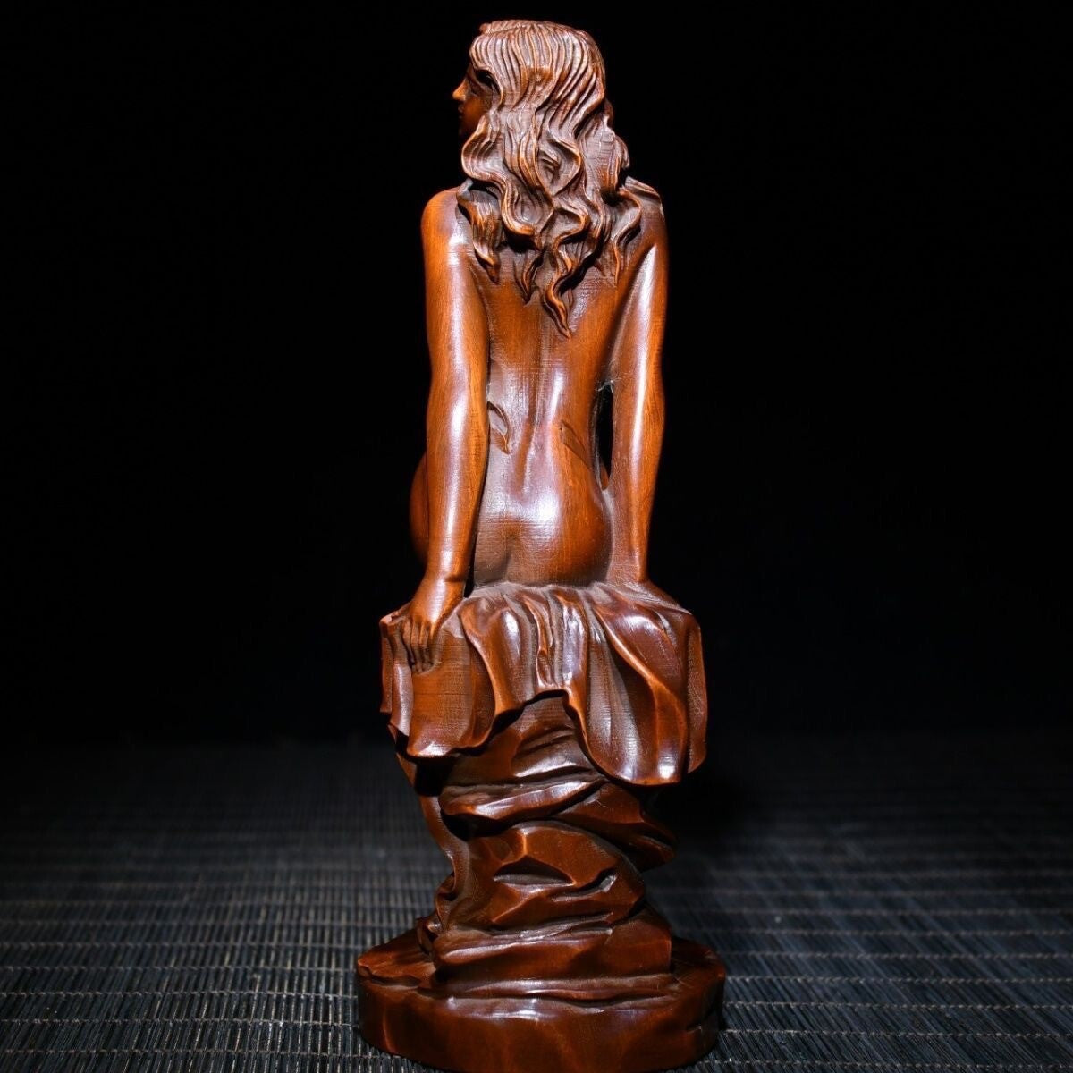 Chinese Boxwood Wood Carving Sexy Beautiful Woman Statue Wooden Sculpture Decor