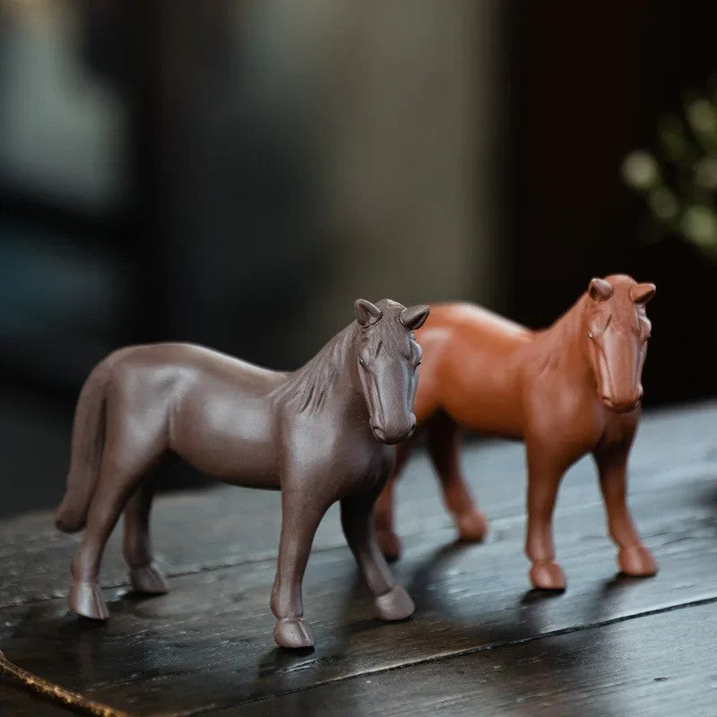 12cm Chinese Yixing Purple Clay Lucky Zodiac Horse Tea Pet Statue Ornament