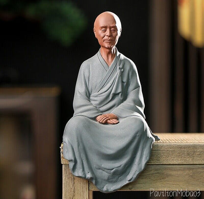 Chinese Zi Sha Meditation Old Monk Statue Buddhism Figure Zen Table Decor