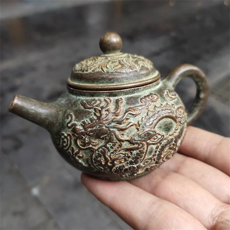 Brass Dragon and Phoenix Wine Pot and Teapot Old Fashioned Copper Kettle