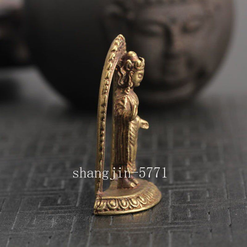 5CM Old Chinese Dynasty Bronze Buddhism Guanyin Kwanyin Buddha Statue