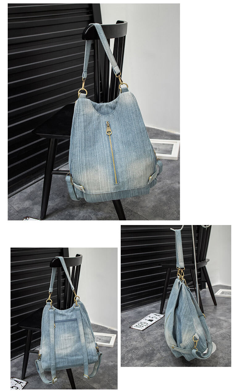 Convertible Denim Backpack Rucksack Daypack Travel Bag Purse Shoulder Bag Hobo