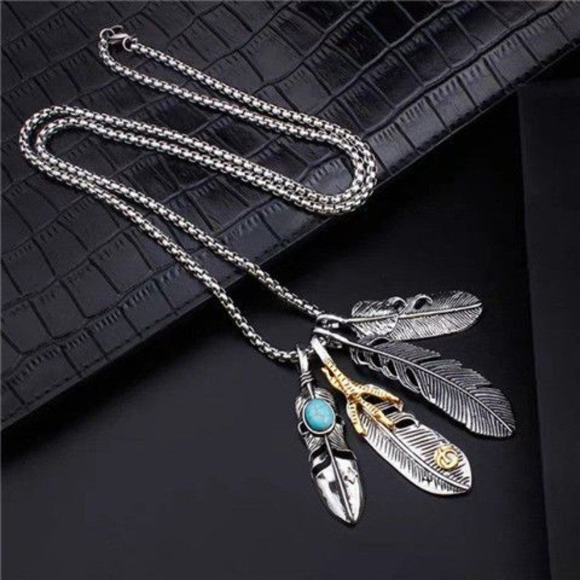 Niche Feather Necklace Hip Hop Ethnic Retro Style Unisex Jewelry