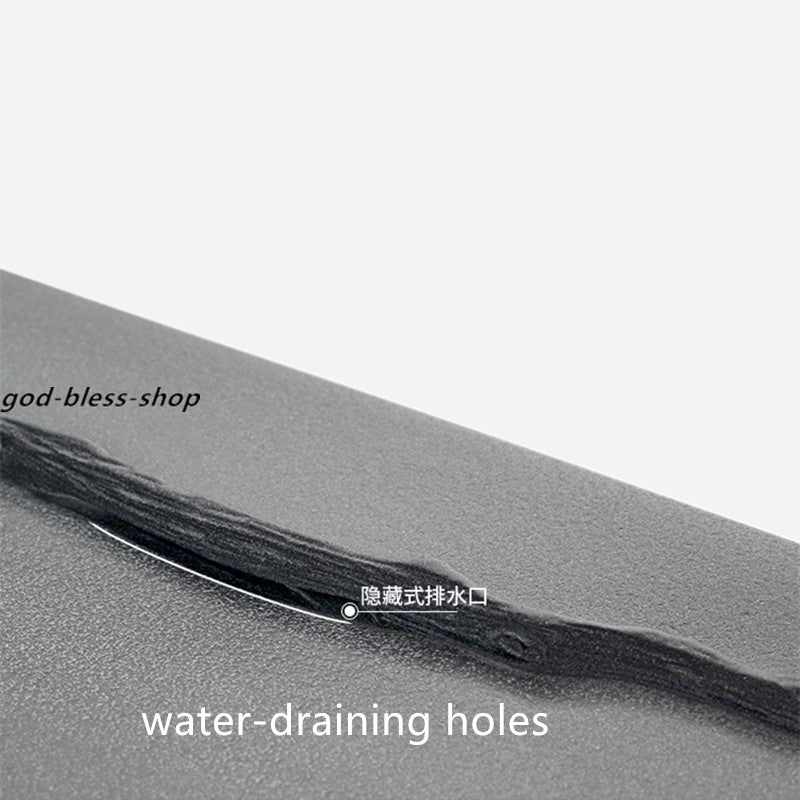 Handmade Carved Leaf Relief Black Stone Tea Tray Water Draining Tea Table Heavy