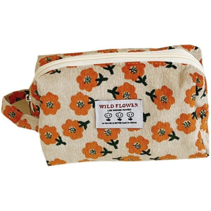 Corduroy Plaid Flower Cosmetic Lipstick Case Travel Makeup Bag 17*10*7/25*18*5CM
