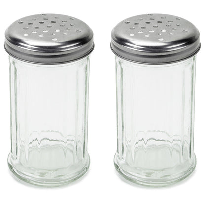 2 Pack 12 Oz. Cheese Shaker Seasoning Dispenser, Glass, Perforated Steel Lid