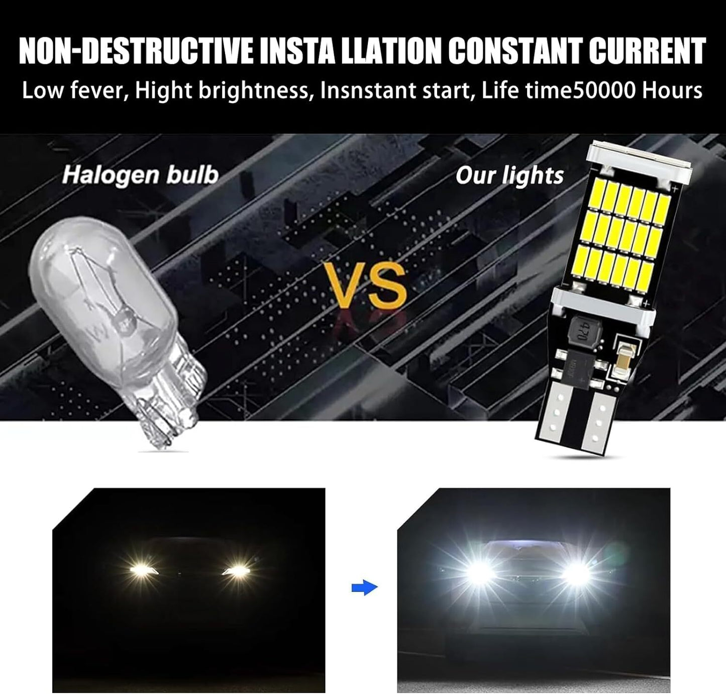 T15 921 912 LED Reverse Backup Light Bulbs W16W 916 6000K Super Bright White