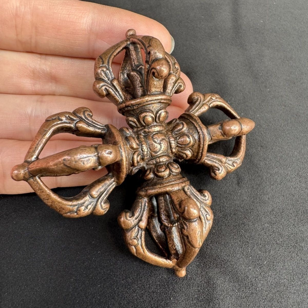 Tibetan Red Copper Cross Vajra Dorje Buddhist Ritual Tool Ornament