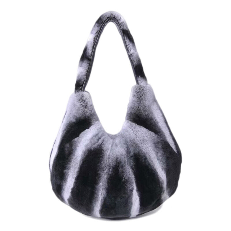 Fashion Womens Hobo Bags Full-pelt Rex Rabbit Fur Tote Bags Casual Shoulder Bags