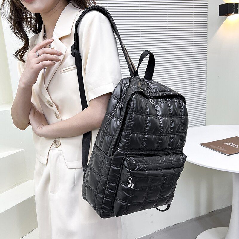 Plaid Backpack Light Casual Bags Women School Back Bags 27*38*10 CM Silver/Gold