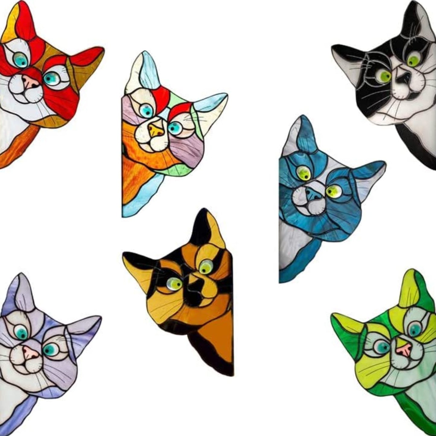 7Pcs Stained Glass Cat Face Peering Decal Sticker Auto Car Bumper Window DIY