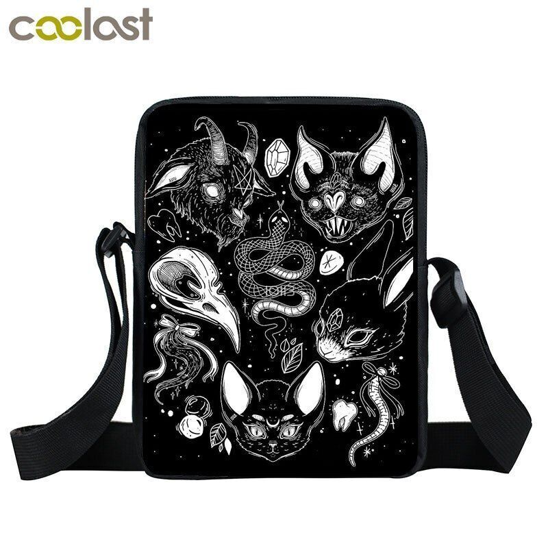 Witch Black Cat Messenger Bag Clutch Canvas Crossbody Shoulder Bags Travel Small
