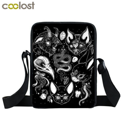 Witch Black Cat Messenger Bag Clutch Canvas Crossbody Shoulder Bags Travel Small