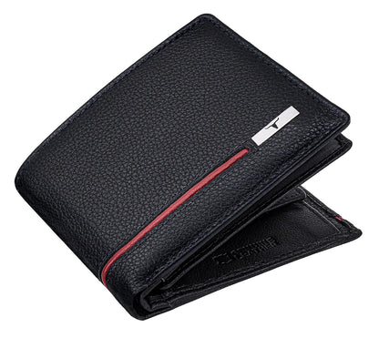New Black/Red Bi-Fold Leather Men's Wallet RFID Protection Gift Item