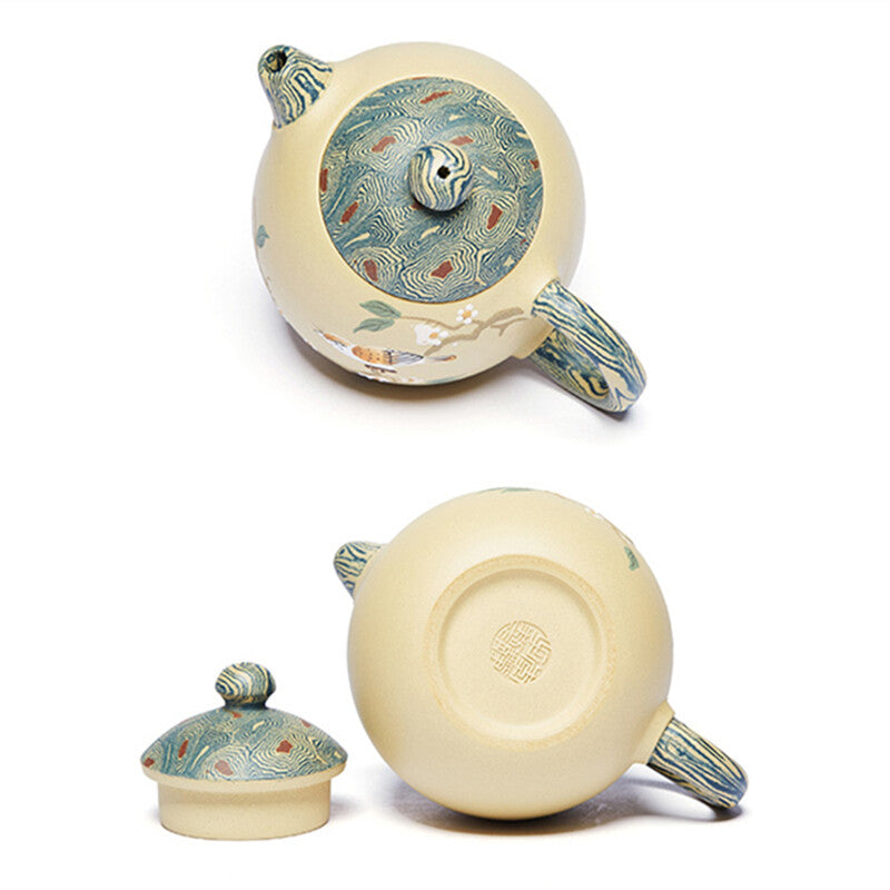 Full Handmade Tea Pot Marked Bird Relief Real Yixing Zisha Clay Master Pot 190ml