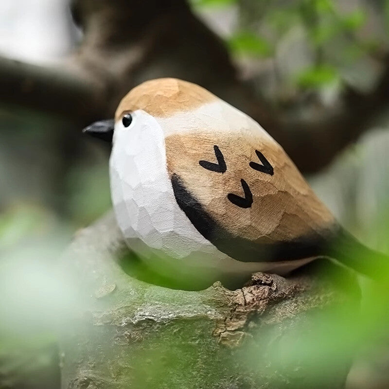 Wooden Carving, Small Fat Chirping, Sparrow Carving Bird Ornament, Birthday Gift