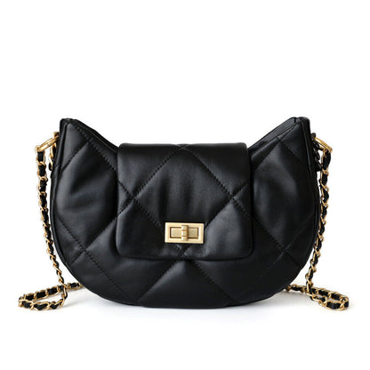 Quilted Real Leather Shoulder Bag Small Flap Purse w/ Chains Tote Hobo Handbag