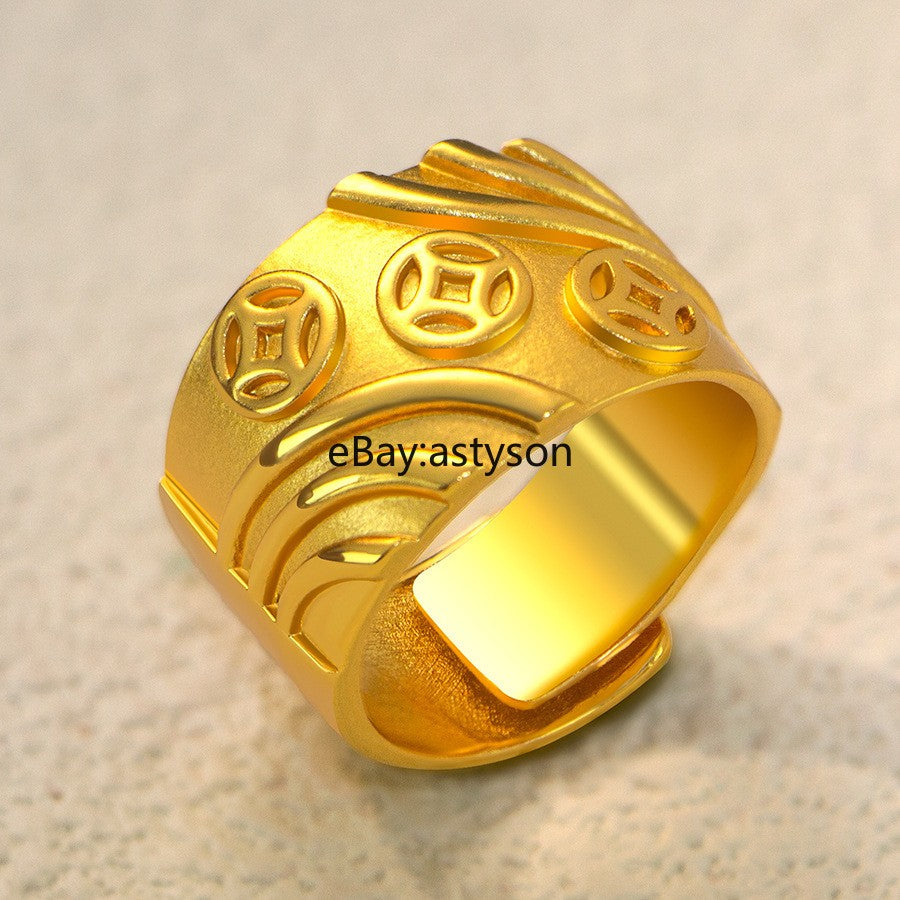 Men's Attracting Sand Surface 24K Gilding YELLOW GOLD Plated Ring