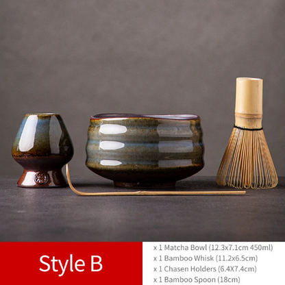 Unique Ceramic Matcha Bowl with Chasen Holder Matcha Kits Tea Ceremony Set