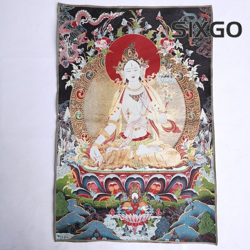36" Tibet Tibetan Cloth Silk Buddhism Dragon Kwan-yin Tara Tangka Thangka Mural