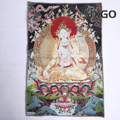 36" Tibet Tibetan Cloth Silk Buddhism Dragon Kwan-yin Tara Tangka Thangka Mural