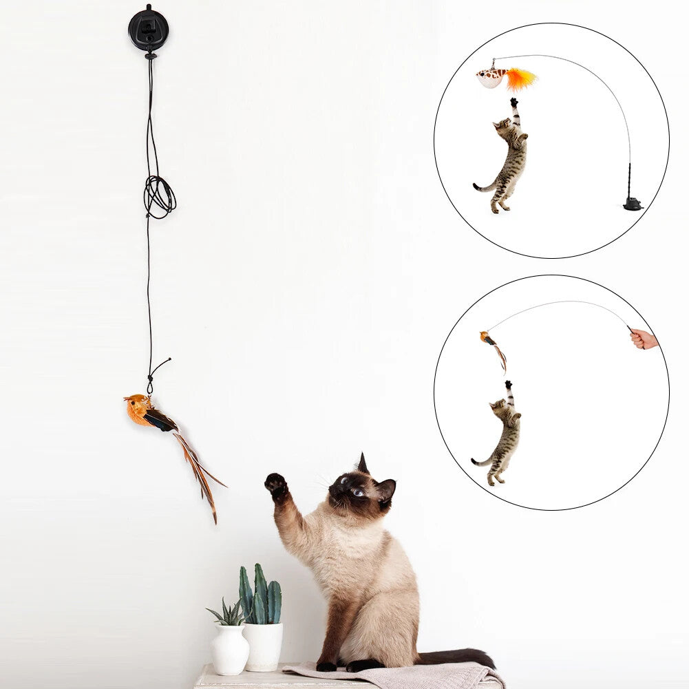 Cat Teaser Stick Replaceable Simulated Bird Cat Teaser Wand Multifunctional