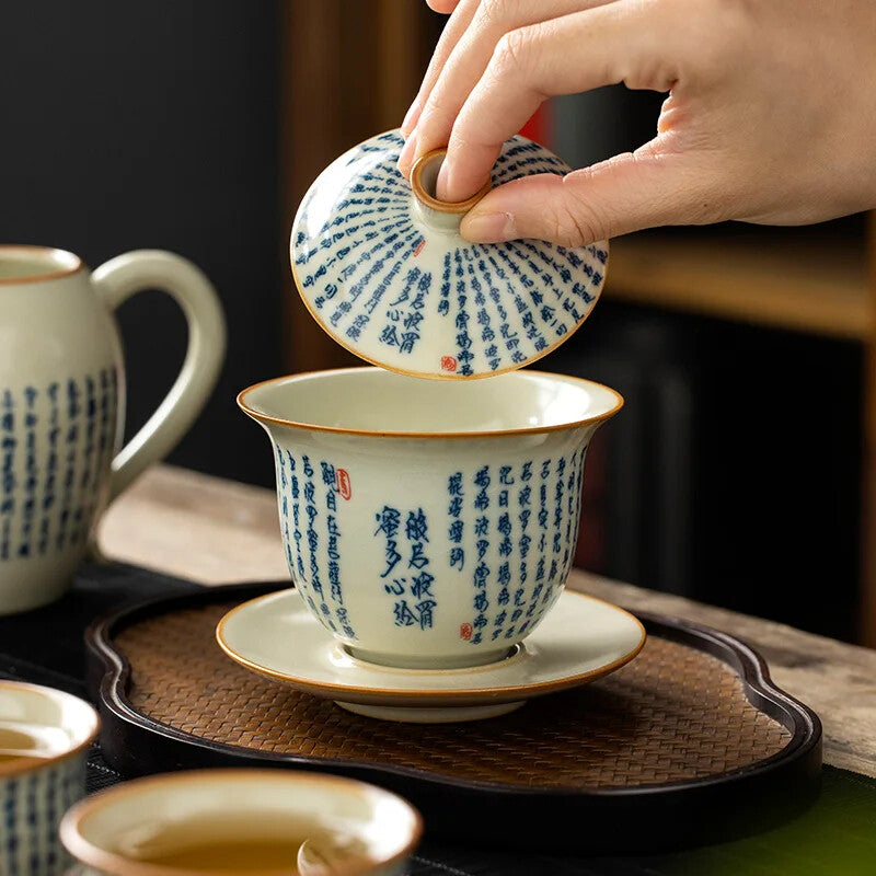 Ru Kiln Porcelain Gaiwan Set For Tea Tureen Chinese Tea Bowls Tea Ceremony Set