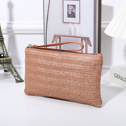 Envelope Wallet Coin Purse Straw Clutch Purse Woven Bag Beach Handbag Zipper ⌒