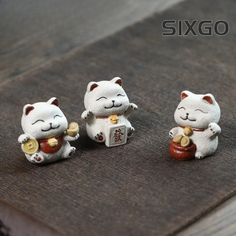 1Pc Chinese Yixing Purple Clay Fortune Cat Tea Pet Toys Tea Statue Ornaments