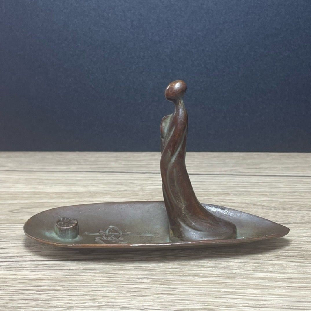 Enlightenment Zen Buddha Incense Holder Metal Cast Boat Stick Incense Tray
