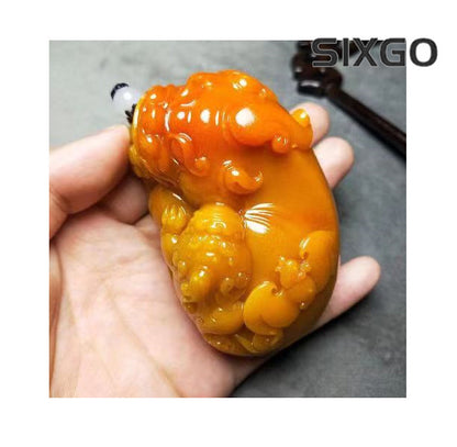 New Chinese Antique Natural Huanglong Jade Carved Pixiu Necklace Pendant