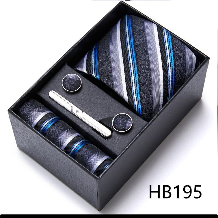Men Neckties 5Pcs Business Ties Hanky Cufflink Set Clips Corbatas Gift Box 7.5cm