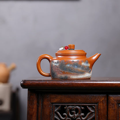 Dezhong Pot Mountain Carved Handmade Tea Pot On Sales 9 Infuser Holes Yixing Pot