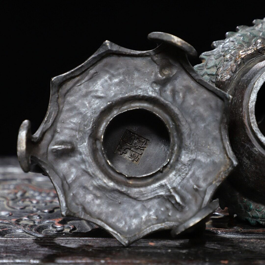 10" Chinese Bronze Gilt Myth Dragon Ball Incense Burner Censer