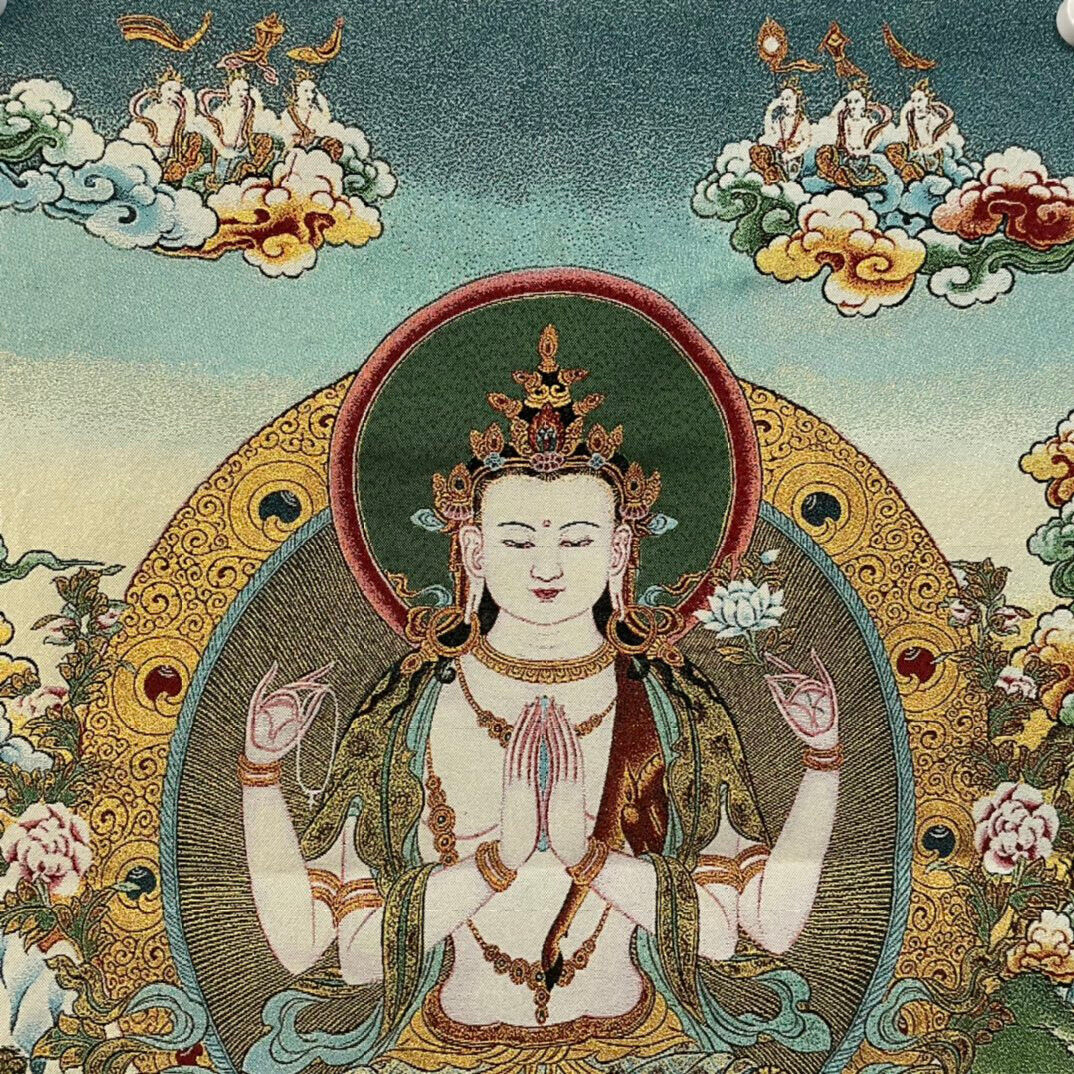 Ancient Tangka Embroidery Guanyin Bodhisattva in Tibet, China 60*90CM（四臂观音2）