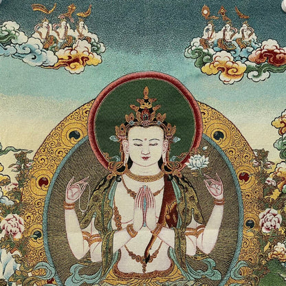 Ancient Tangka Embroidery Guanyin Bodhisattva in Tibet, China 60*90CM（四臂观音2）