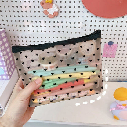 1PC Zipper Make Up Bag Black Dot Transparent Mesh Cosmetic Travel Storage Case