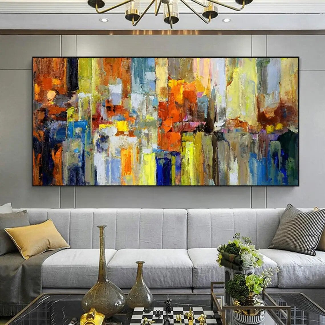 Colorful Abstract Textured Oil Painting on Canvas Geometric Painting Wall Art