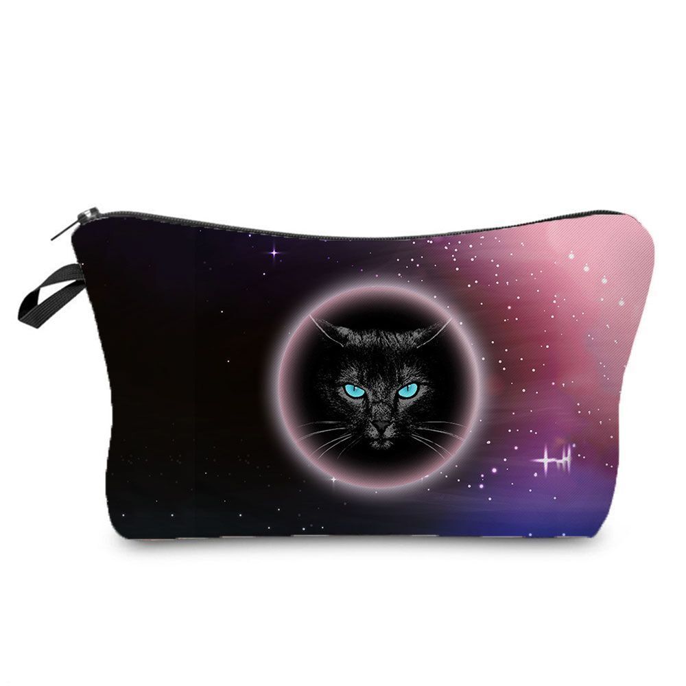 Makeup Bag Travel Storage Purse Mini Toiletry Bags Black Cat Print Cosmetic Case