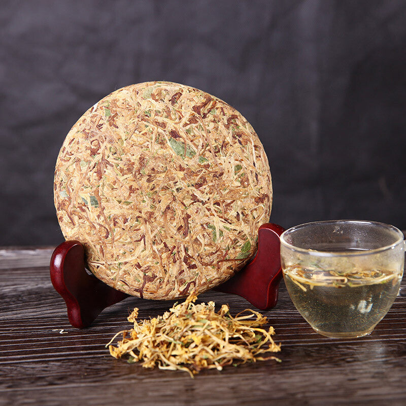200g High Quality Honeysuckle Tea Cake Squeezing Process Scented Tea Chinese Tea