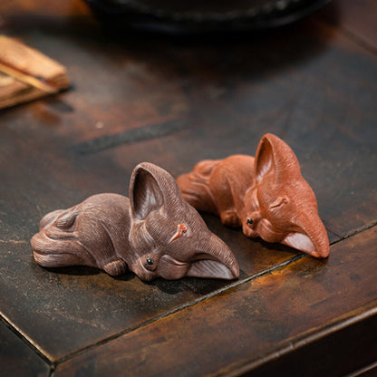 1Pc 3.62" Yixing Purple Clay Sculpture Tea Pet Lucky Fox Statue Art Ornaments