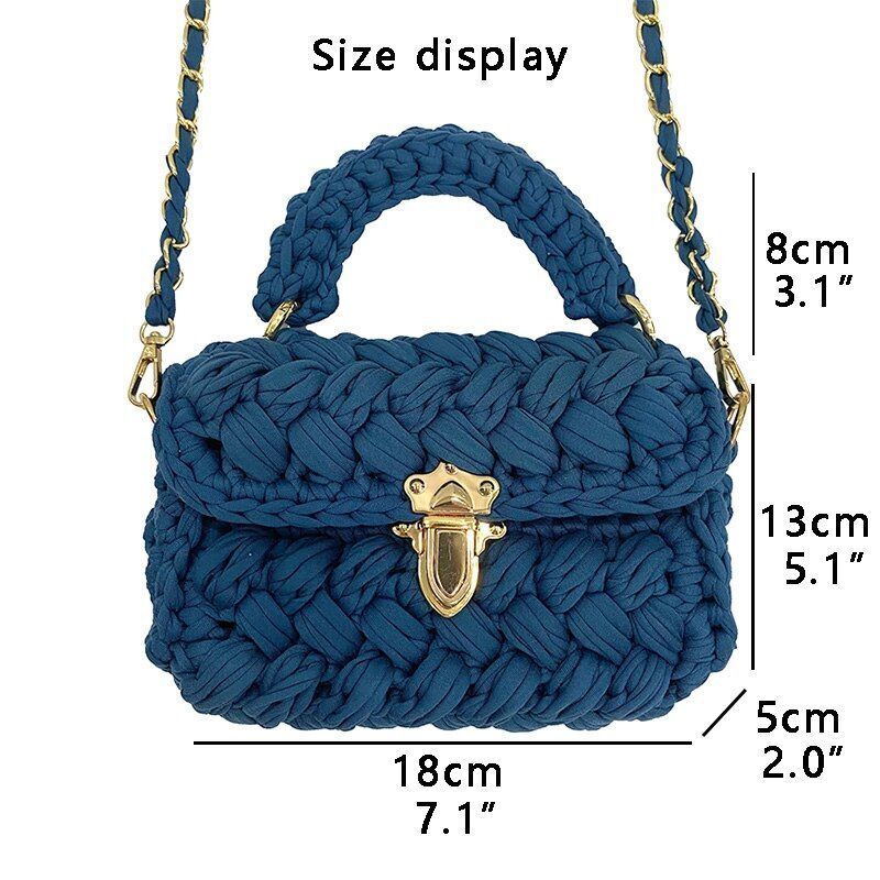 Knitting Bag Woolen Yarn Handmade Woven Handbag Square Crochet Purse 18*5*13 CM