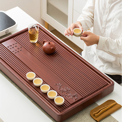 Rectangle Tea Tray Solid Wood Reservoir Tea Table Chinese Character Relief Large